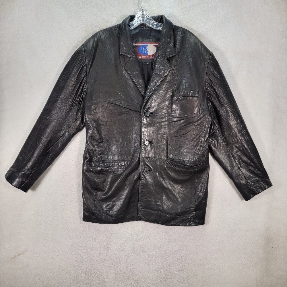 Vintage 80s Lobi Lobi Black Buttery Collared Hip Length Leather Jacket Coat FLAW